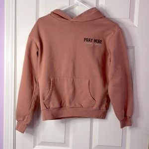 Light Pink "Pray More Worry Less" Hoodie Size XS